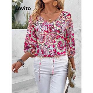 Lovito Blusa Boho Tribal Com Estampa Frontal E Laço Para Mulheres LSL01049