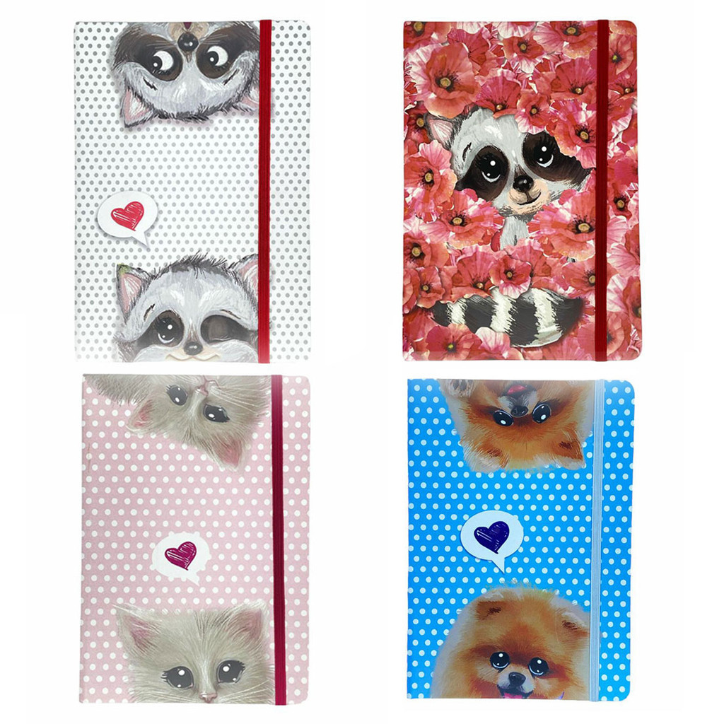 Caderneta Agenda tipo Moleskine Pontilhada Scrapbook Guaxinin Gatinho Bujo Bullet Journal A5