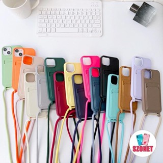 Porta-Cartões Pure Color Com Lanyard Capa De Telefone À Prova De Choque Suave Para iPhone 15 14 13 12 11 Pro Max XS XR X em Oferta na Shopee