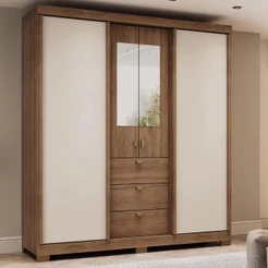 Guarda Roupa Casal 4 Ptas c/ Espelho Fit Carraro Freijó/OffW