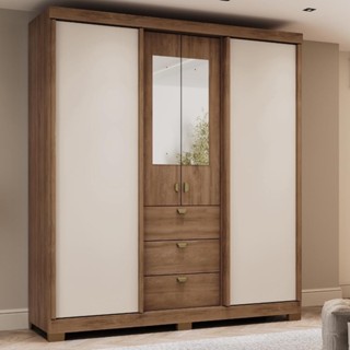 Guarda Roupa Casal 4 Ptas c/ Espelho Fit Carraro Freijó/OffW em Oferta na Shopee