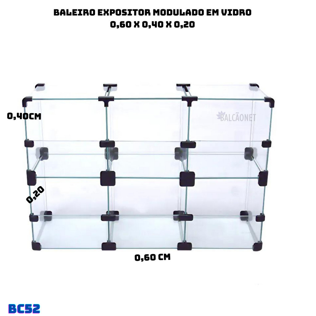 Baleiro Expositor Modulado em Vidro - 0,60 x 0,40 x0,20