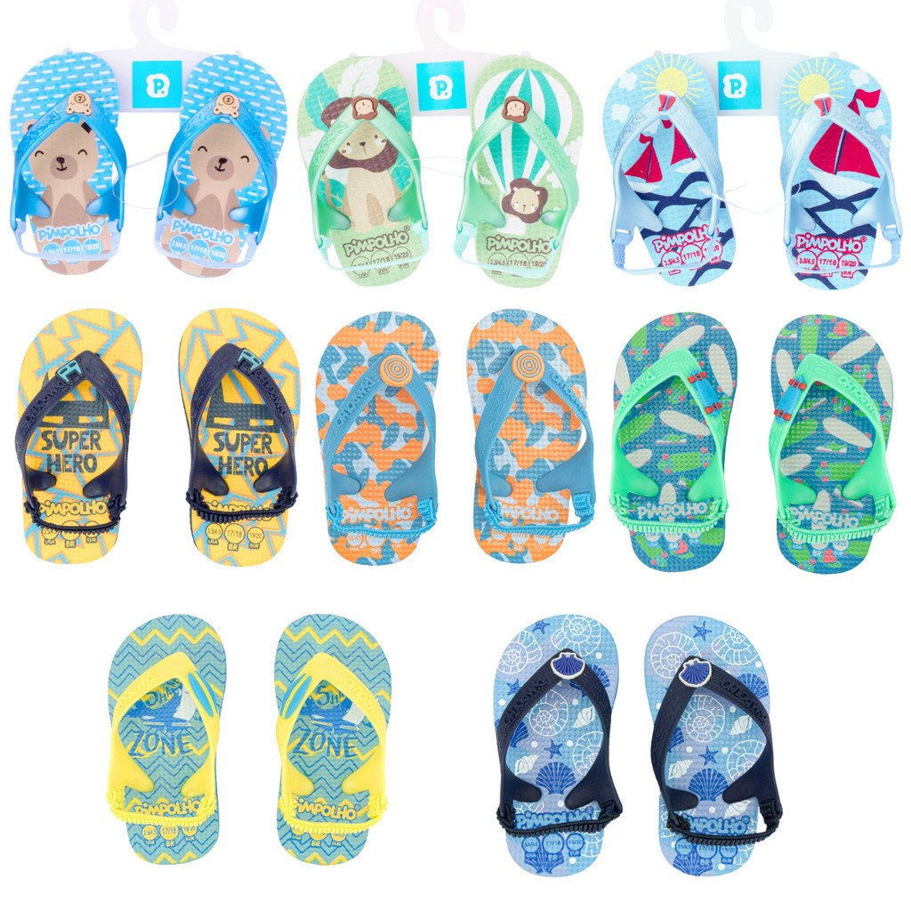 Chinelo Infantil Pimpolho Sandália Praiana Bebê com Elástico Menino Baby Tamanho 17 a 23 em Oferta na Shopee