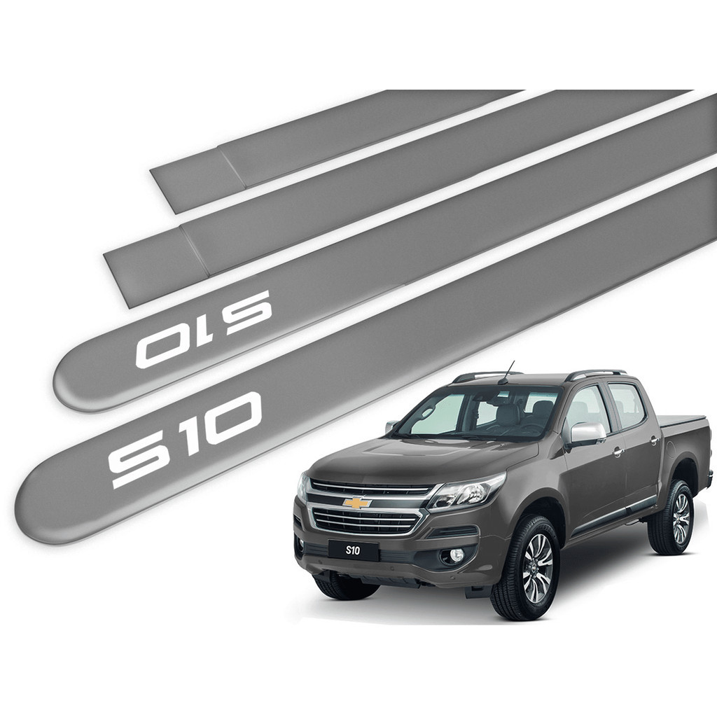 Jogo Friso Lateral Chevrolet S10 CD 12/.. Cinza Cyclone Ponta Redonda com Grafia - Tiger