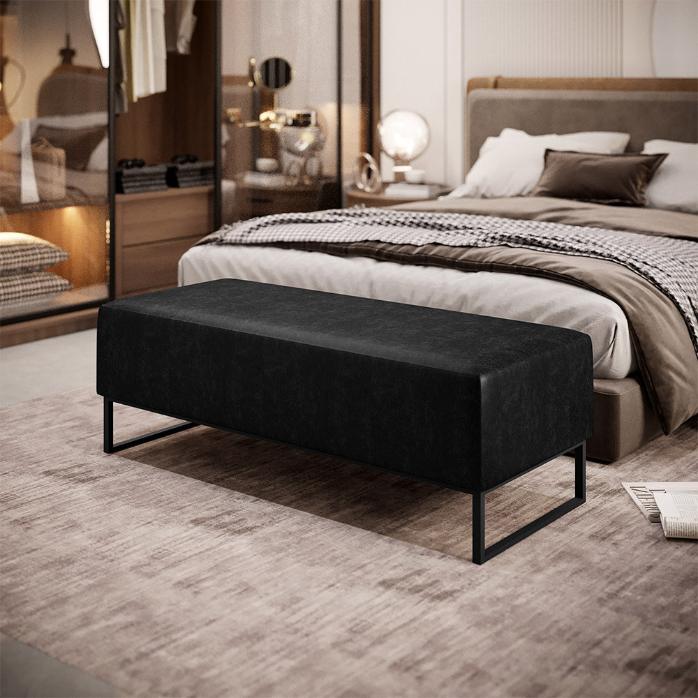 Puff Decorativo Sala de Estar Bali W01 Base Ferro 120x50 cm Couríssimo Preto - Lyam Decor em Oferta na Shopee