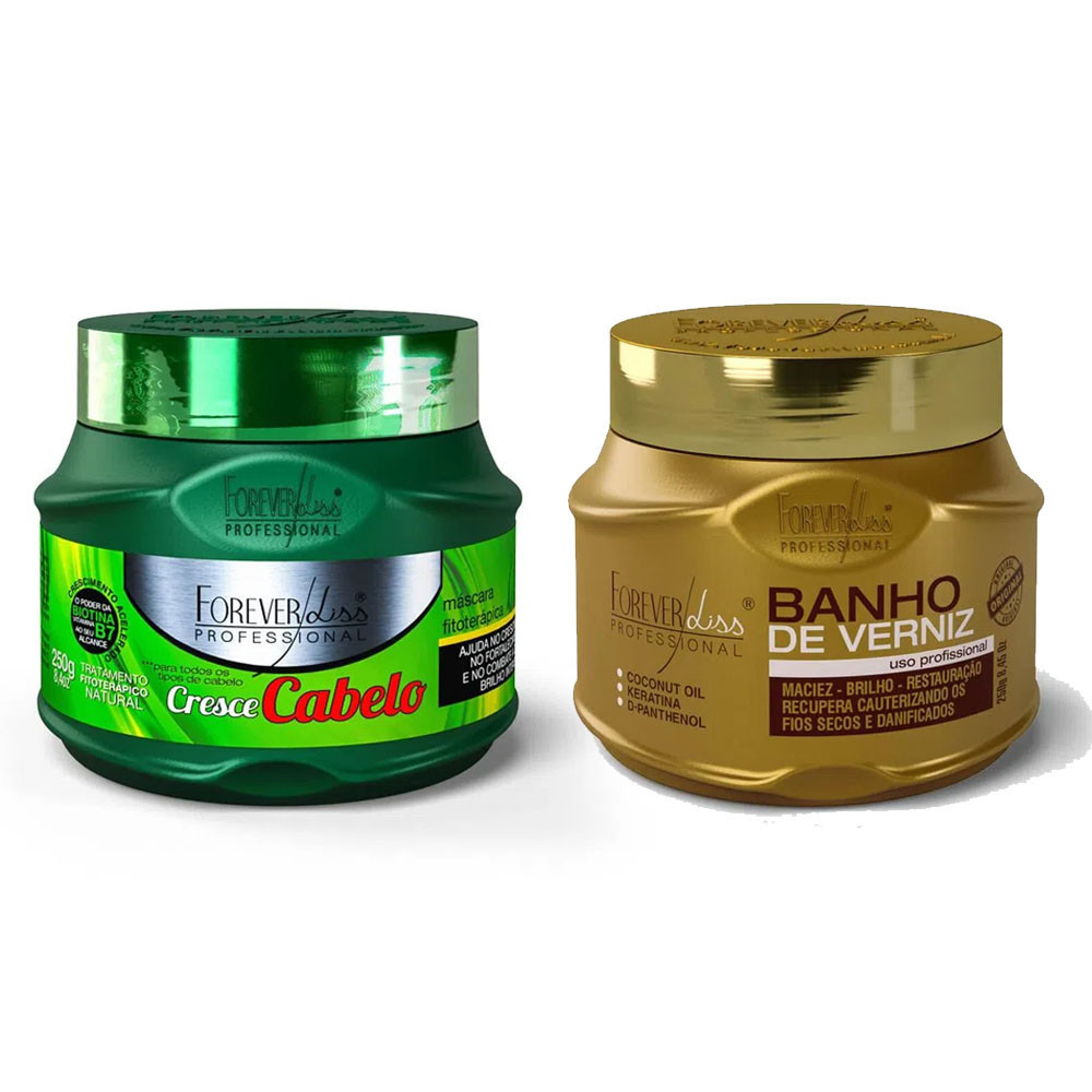 Kit 01 Masc. Cresce Cabelo e 01 Banho de Verniz Forever Liss