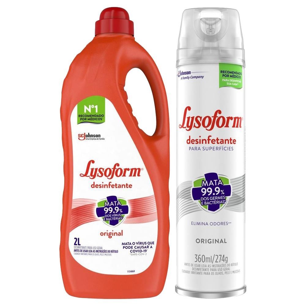 Kit Desinfetante Lysoform Original 2L + Aerossol Original 360ml - Home & Living