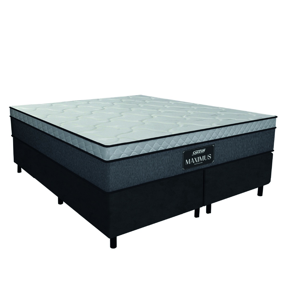 Cama Box Casal Queen Colchão Gazin Maximus Molas Ensacadas 158x198x62cm Cinza / Preto - Suporta até 120Kg por Pessoa - Home & Living