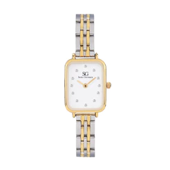 Relógio Feminino Prata Dourado Quadrado Saint Germain Square Madison Diamond Bicolor Gold