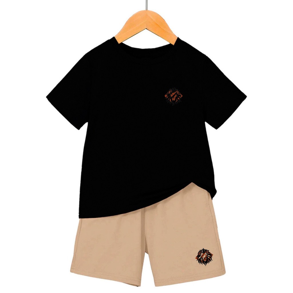 Kit Infantil CrIança Menino Conjunto Camiseta + Bermuda Verão Kit Estampado Leão Masculino Infantil