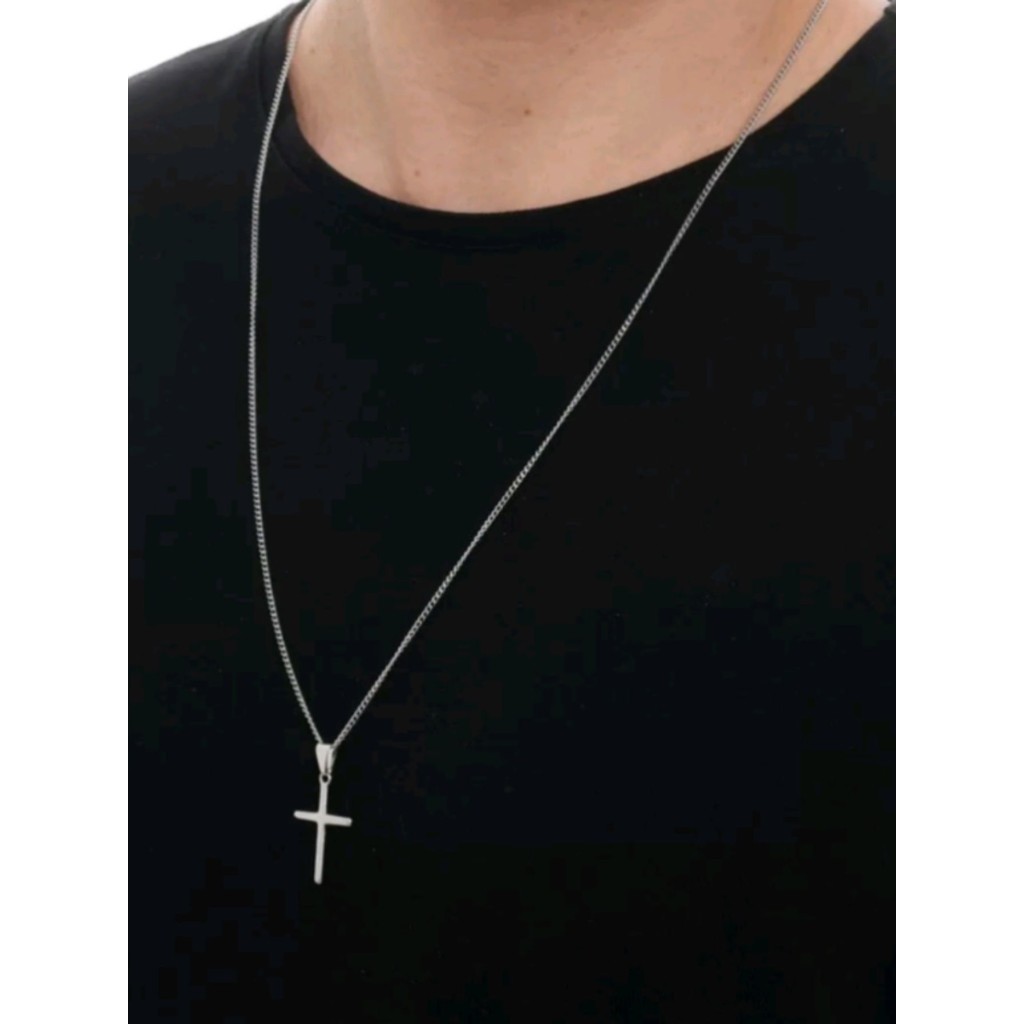 Corrente fina prateada aço inox c/ pingente Cruz 60cm 11 rn RN05 em Oferta na Shopee