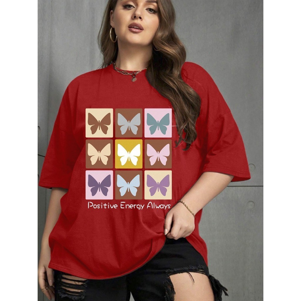Camiseta Streetwear Skatista Blusa Oversized Feminina Larga Estampada Borboletas Coloridas Plus Size