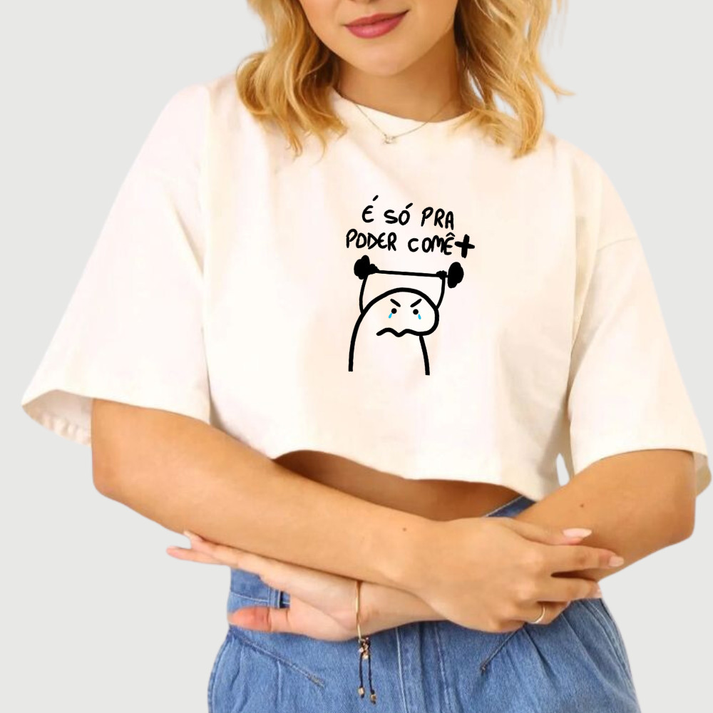 Cropped Algodão Feminino Oversized 100% Algodão Gym Academia Fitness Treino Florck é só pra Comer Mais