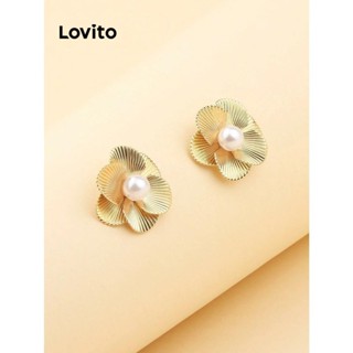Lovito Brincos Casuais De Flores Florais E Pérolas Para Mulheres LCS07009