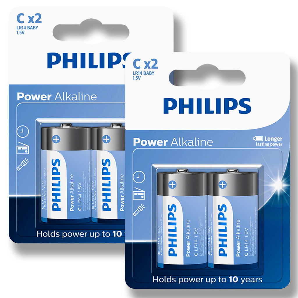 Pilha Alcalina C Philips Bateria Média LR14 kit 4 unidades em Oferta na Shopee