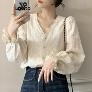 Lovito Blusa Feminina Elegante Com Botões Lisos E Franzidos LNE40463