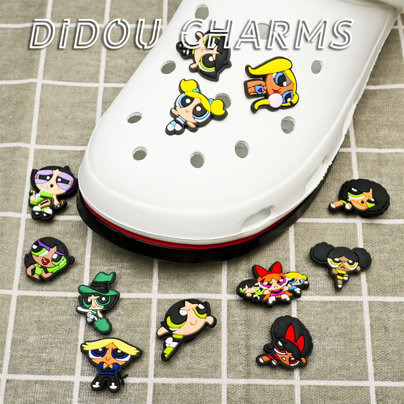 Encantos De Sapato Para Tamanco Decoração Sapatos Acessórios Pinos Colorido Bonito Botão Meninas Superpoderosas em Oferta na Shopee