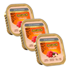 3 Ração Special Cat Patê Gatos Castrados Carne 100g