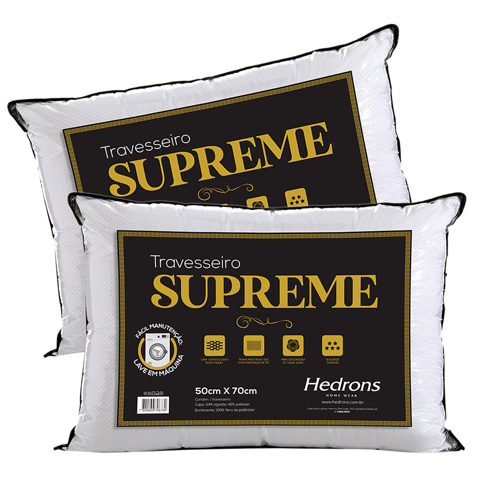 Kit 2 Travesseiros SUPREME Suporte FIRME ALTO / Classico PIQUET - HEDRONS - Akasa em Oferta na Shopee