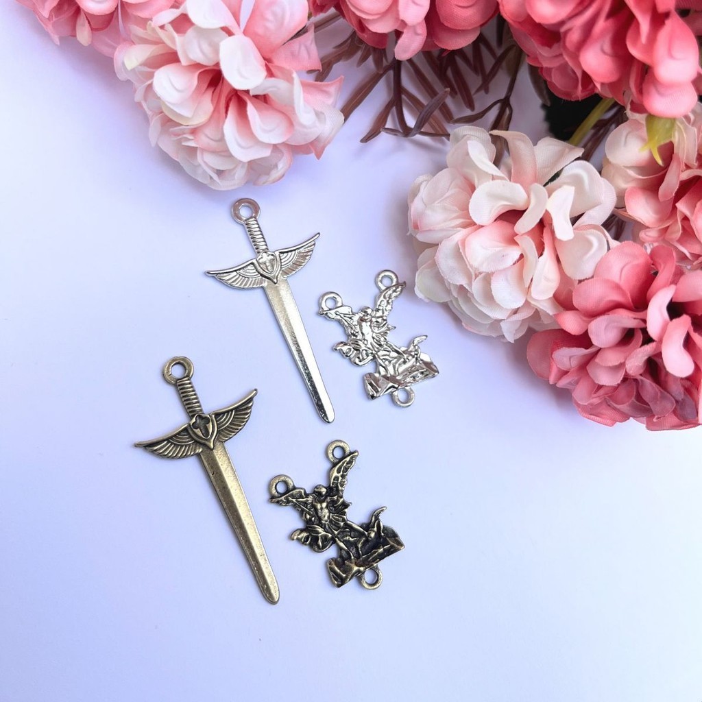 Kit para Terços São Miguel Arcanjo - Espada de São Miguel - Ouro Velho Ou Prateado - Peças Terços São Miguel Arcanjo