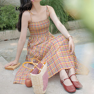 Lovito Vestido Casual Xadrez Drapeado Para Mulheres L76AD213