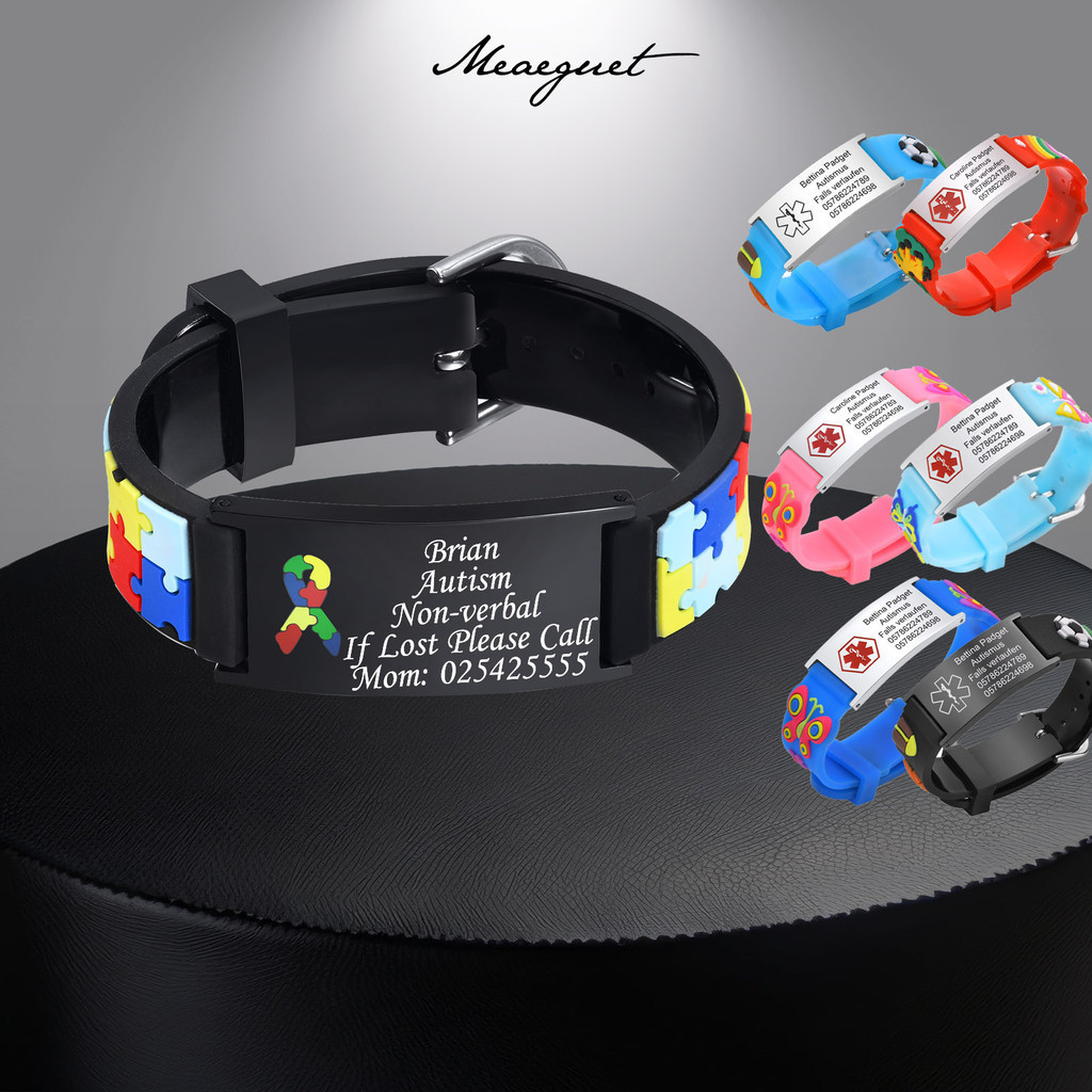 Meaeguet Nome Personalizado Pulseira Autismo Para Crianças De Bebê De Alerta Médico Ajustável Homens Mulheres Primeiros Socorros De Emergência em Oferta na Shopee