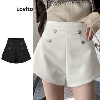 Lovito Elegante Shorts com Botão para Mulheres L80ED192