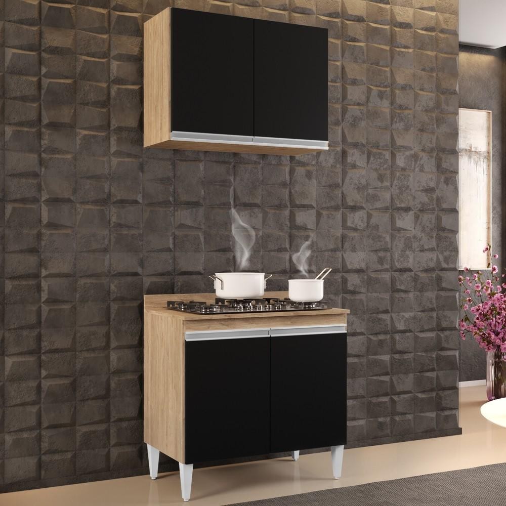 Armário Califórnia e Balcão Para Cooktop Flórida Castanho/Preto - Lumil em Oferta na Shopee