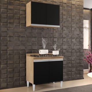 Armário Califórnia e Balcão Para Cooktop Flórida Castanho/Preto - Lumil em Oferta na Shopee