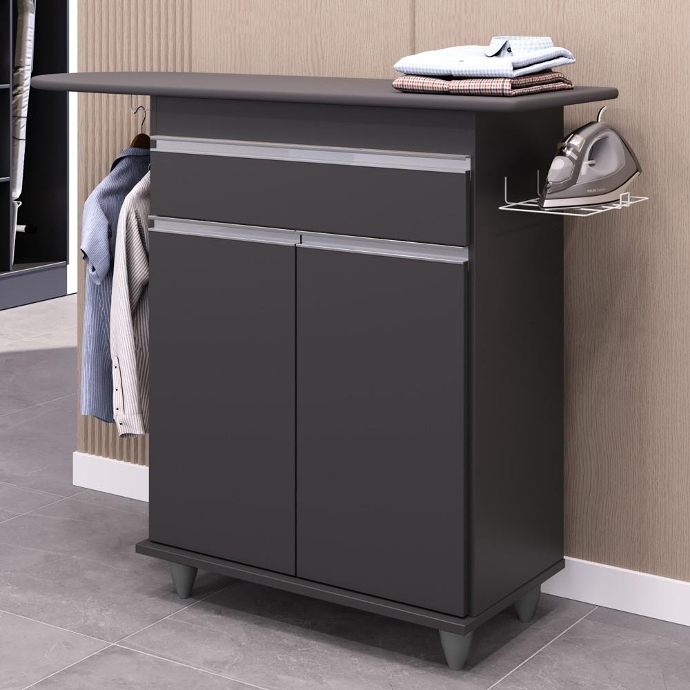 Tábua de Passar Com Balcão 2 Portas 1 Gaveta Larissa Preto - Lumil em Oferta na Shopee
