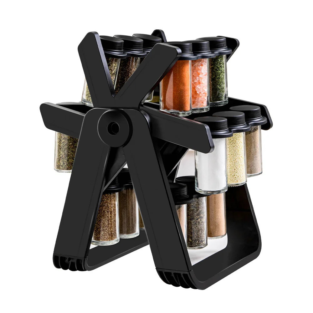 Porta Condimentos Giratório 18 Potes 100ml + Suporte - WINCY / Preto / Organizador Alimentos Tempero