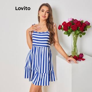 Lovito Boho Vestido Feminino Listrado com Babados LBL08398