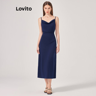 Lovito Elegante Vestido Feminino Liso com Laço Traseiro L71ED162 (Preto)