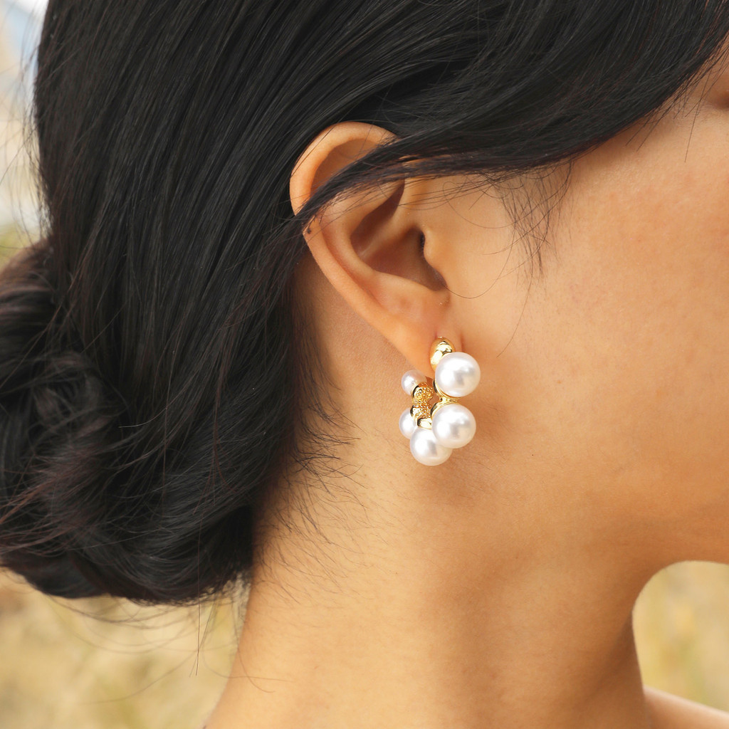 Brincos Em Forma De Vnox C Pérola Para Menina , 18K Gold Chic Charme Hipoalergênico Acessórios Jóias
