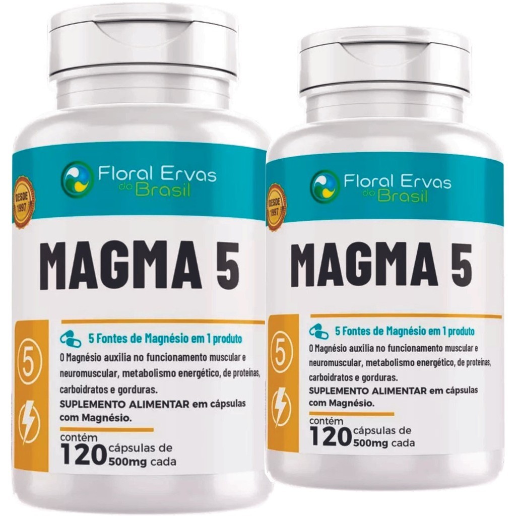 5 Magnésio 240 cápsulas 500mg  MAGMA 5  Suplemento Dimalato Taurato  kit 2 frascos x 120 cápsulas