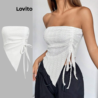 Lovito Top de Tanque de Jacquard Assimétrico com Amarração para Mulheres L77ED065