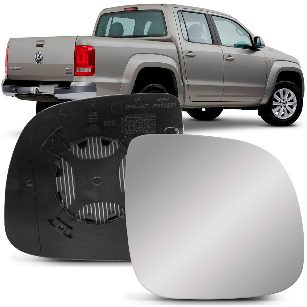 Lente do Retrovisor com Base Amarok 2010 a 2017 com Desembaçador Metagal Lado Direito (Passageiro)