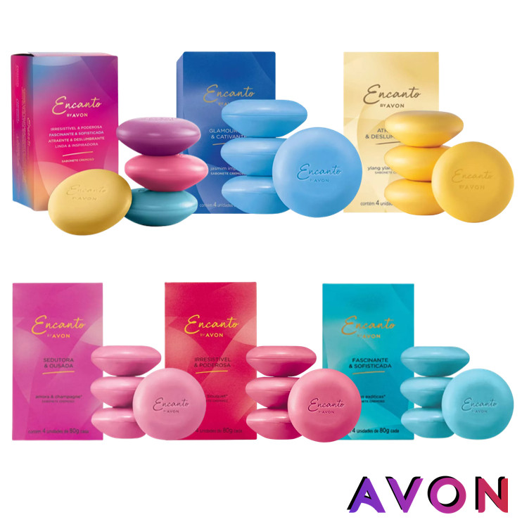 (Kit 2 Caixas) Sabonete em Barra Encanto Avon (4x80g): Sedutora & Ousada, Glamourosa & Cativante, Variados