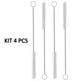 Kit 4 Escova de limpeza de canudo Cerdas Nylon Haste Inox Flexível 21cm em Oferta na Shopee