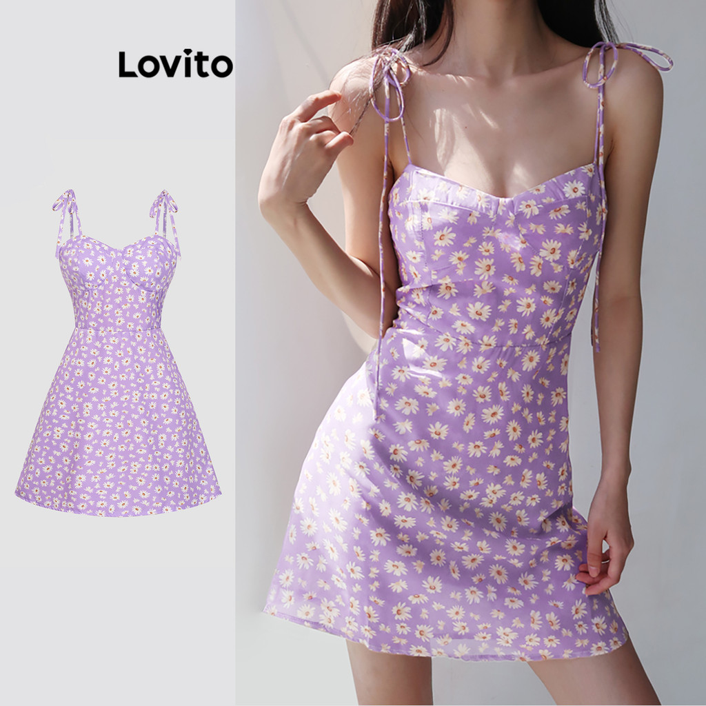 Lovito Vestido casual floral com ombros descobertos para mulheres L121AD1220 - Women Clothes