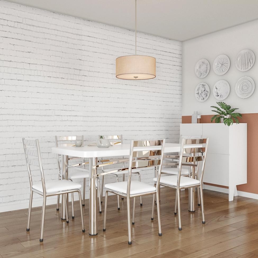 Conjunto de Mesa com 6 Cadeiras Erica Prata e Branco em Oferta na Shopee