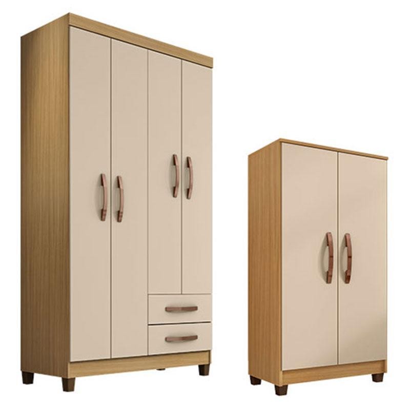 Guarda Roupa Solteiro Modena com 4 Portas e Armário Multiuso Egito Carvalho Americano Off White  – Incorplac