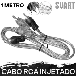 Cabo Rca Injetado Techone Svart 1 Metros 4mm Flexível Transparente Preto/Prata Som Automotivo Plug de Metal Níquel