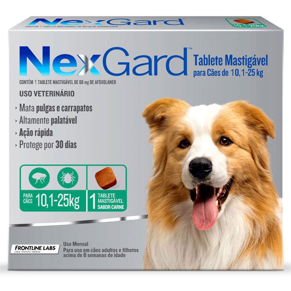Nexgard Antipulgas e Carrapatos para Cães de 10 a 25kg 1 Tablete Mastigável
