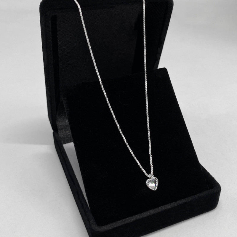 Colar Delicado Prata Coração Ponto de Luz 45cm Prata Maciça
