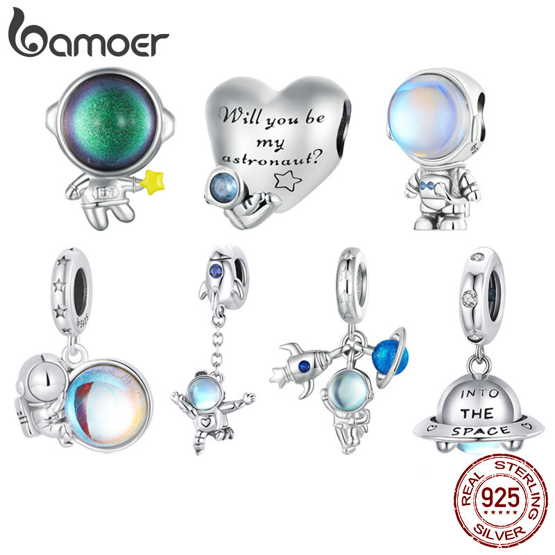 Bamoer 925 Astronauta De Prata Esterlina Pendurado Com Contas Encantos Em Forma De Coração Para Mulheres Pulseira E Colar Bijuteria Fina em Oferta na Shopee