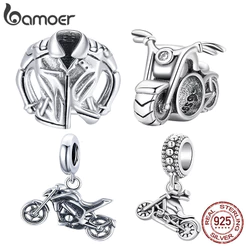 Bamoer Vintage 925 Sterling Silver Motocicleta Charme De Prata Pingente De Frio Para Pulseira Original Bangle Women DIY Fine Jewelry