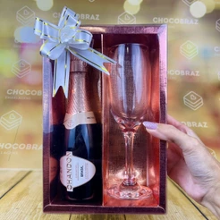 05 ~ 10 Caixa ROSE Textura com visor p/ Mini Champanhe e Taça ASSK (CHOCO)