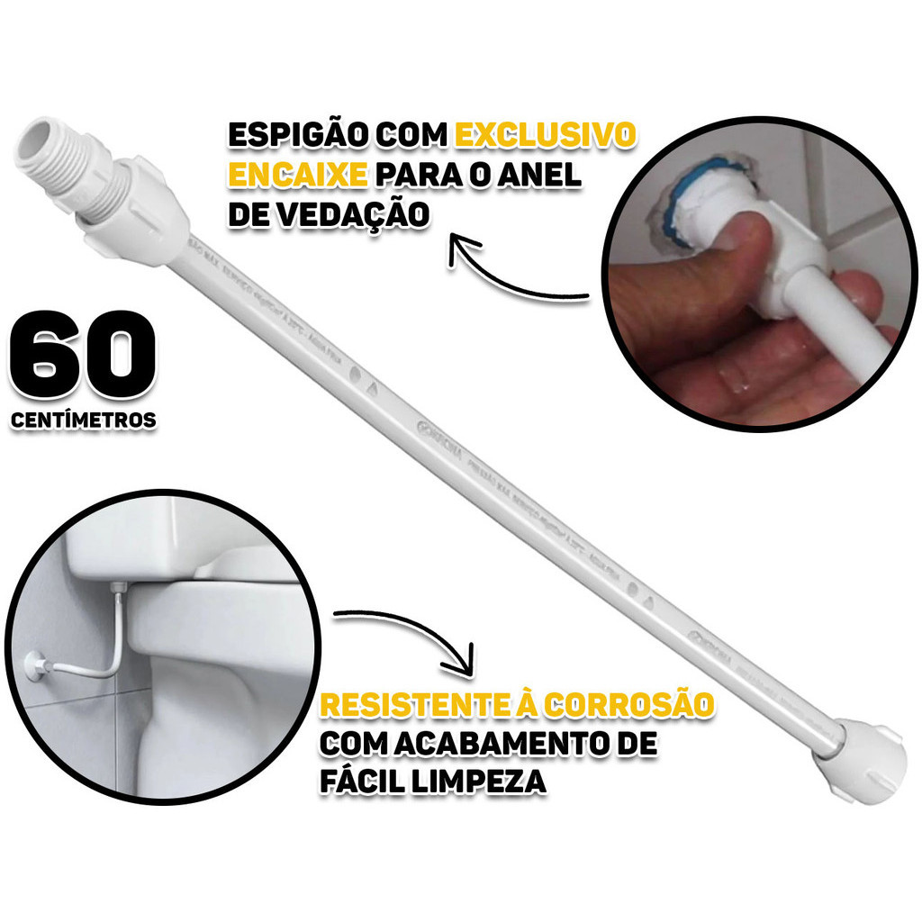 Engate Mangueira Rabicho Flexível De Pvc 1/2 x 60cm Pia Encanamento Cor Branco Tigre - Home & Living
