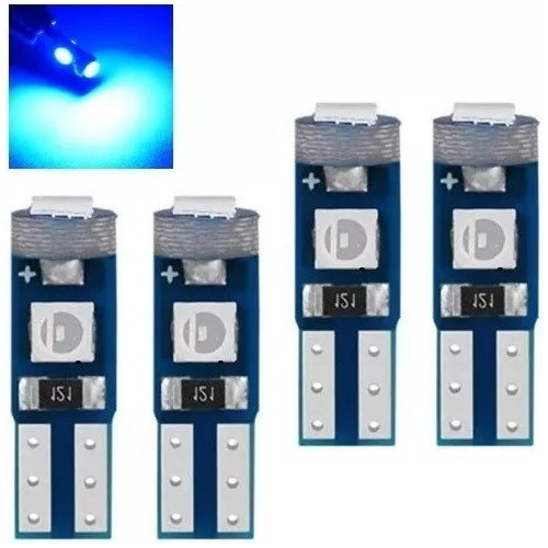 Lâmpada Led T5 Pinguinho Esmagadinha Azul 12v 4 Unidades